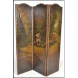 A Victorian 19th century leather hand painted oil painting scene 3 fold draught /  discretion