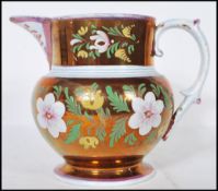 A 19th Century Sunderland lustre pearlware jug having a copper coloured glaze to the body and
