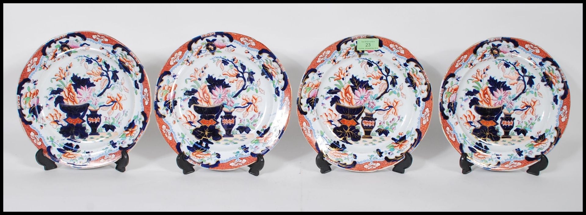 A group of four 19th Century Georgian Staffordshire Tonquin Oriental style ironstone plates having