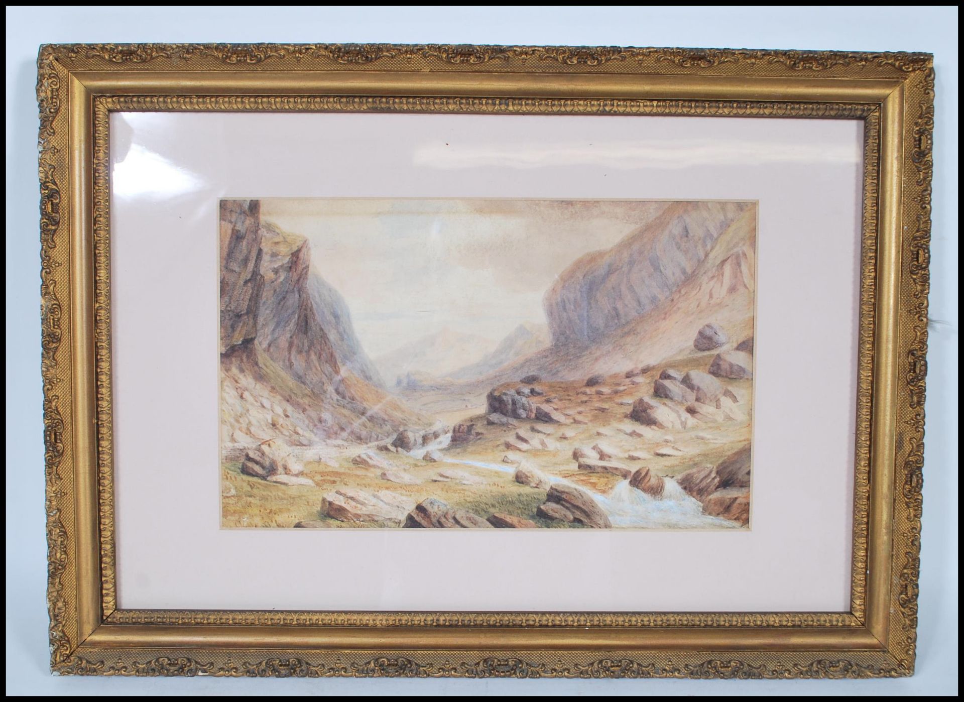 A late 19th Century Victorian watercolour landscape painting on paper depicting the Llanberis pass - Bild 2 aus 5