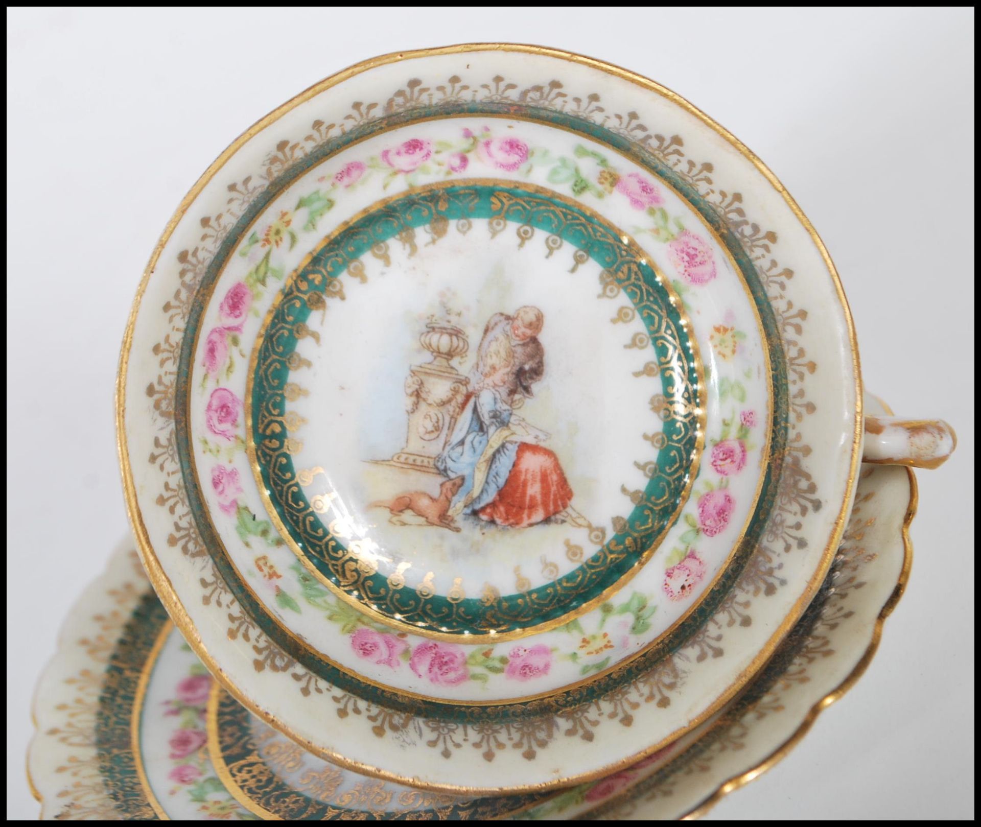 A collection of 19th Century Austrian porcelain bone china cabinet cups and saucers comprising an - Bild 7 aus 19