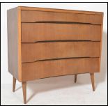 A retro mid-century teak wood ‘ beehive ‘ pedestal chest of drawers, likely by Avalon, having a bank