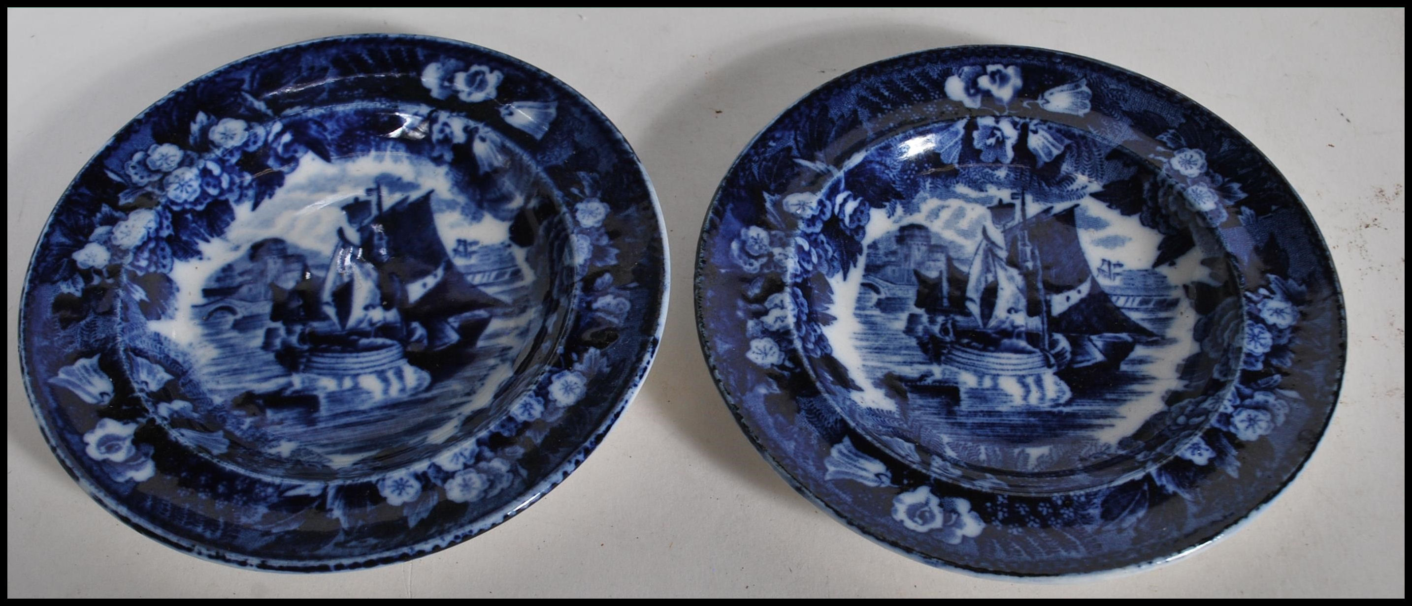 A group of 19th Century blue and white English china wares to include a large willow pattern - Image 3 of 15