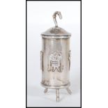 A Chinese silver travelling pepperette / spice pot of cylindrical form having raised characters to