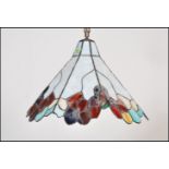 A vintage large 20th Century multi coloured leaded glass ceiling light fixture in the manner of
