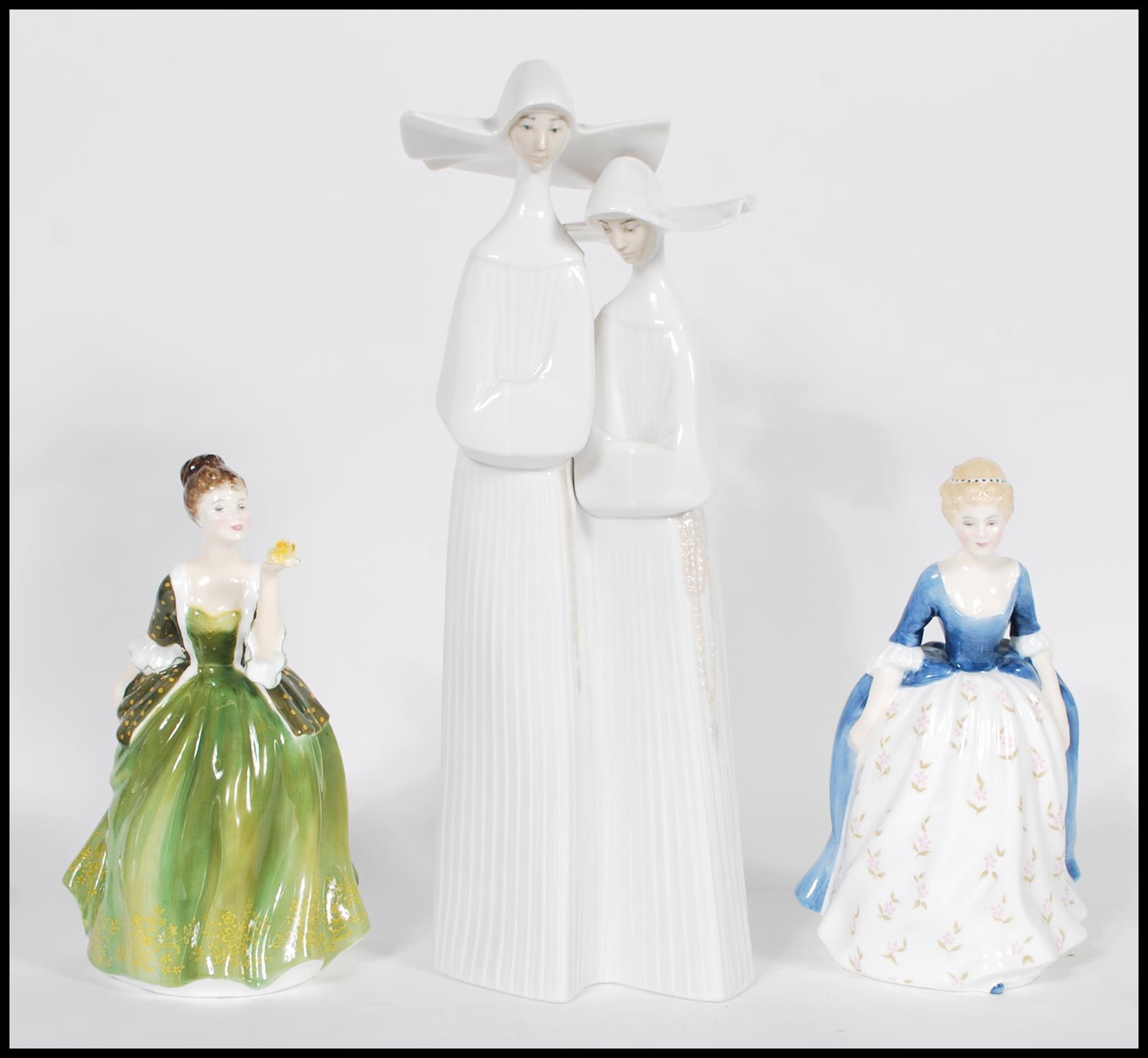 Two Royal Doulton figurines to ladies including Fleur HN2368 and Alison HN 2336 and a Lladro