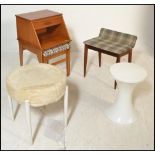 A collection of retro 20th Century stools to include a Tam Tam stool, Danish dressing table stool,