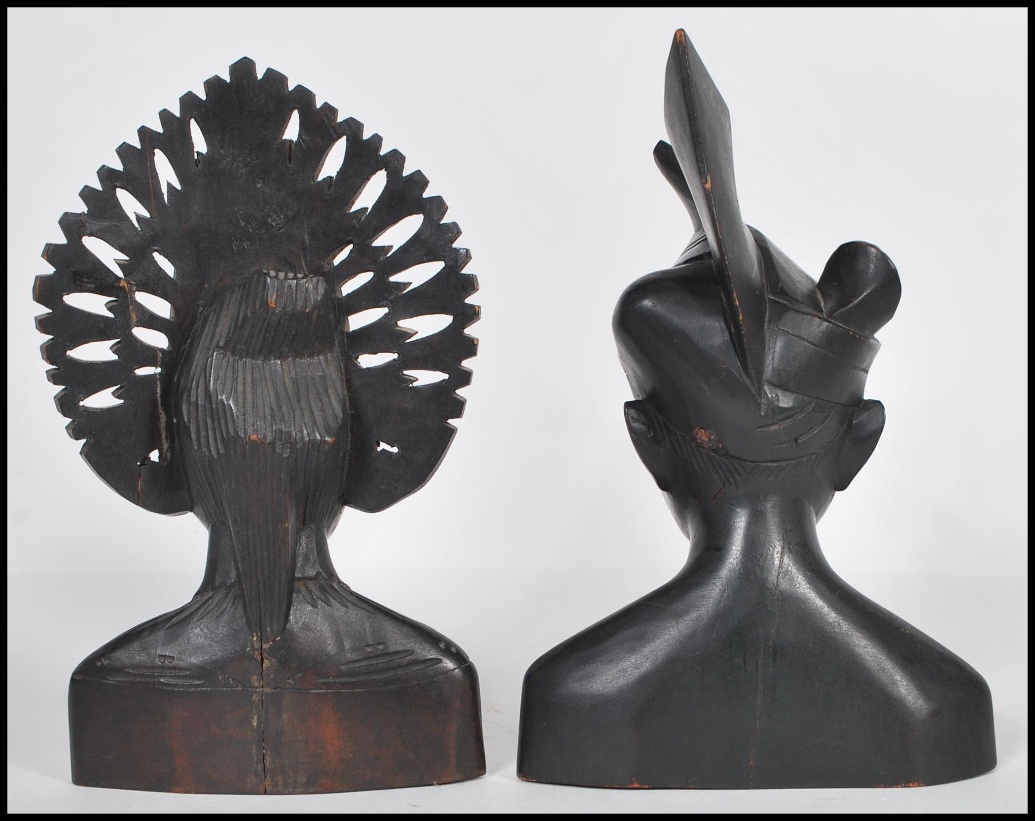 A pair of 20th Century carved hardwood South East Asian / Malaysian busts of a male and female - Image 3 of 6