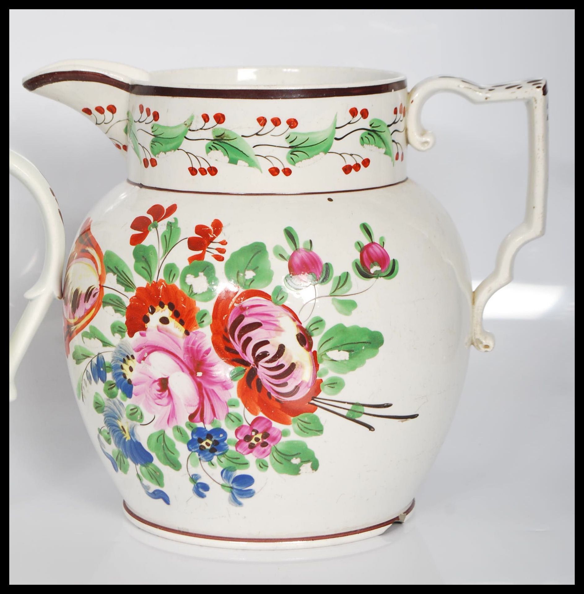 A group of three 19th Century Staffordshire jugs all having hand painted floral sprays to include - Bild 5 aus 7