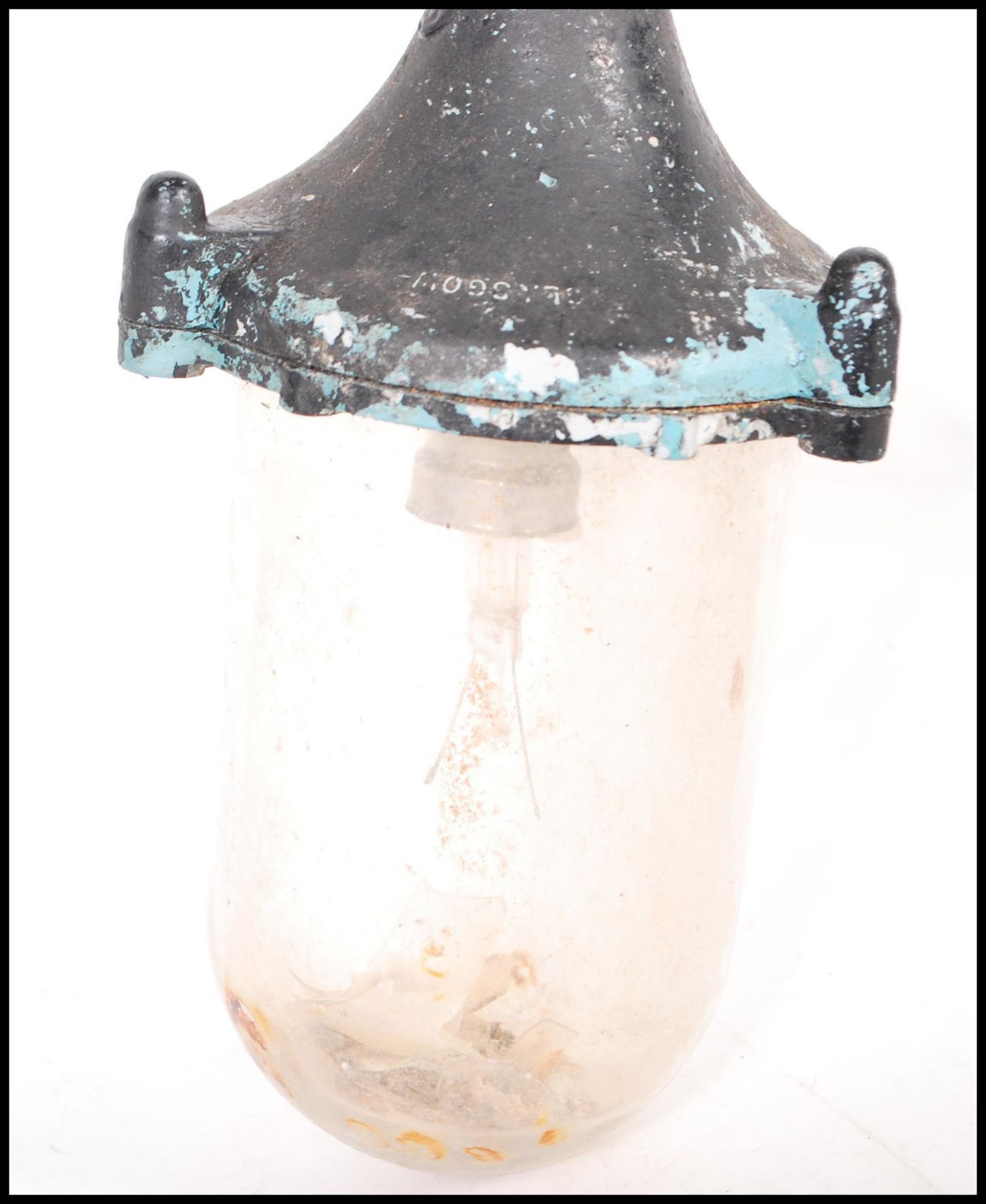 A vintage mid 20th Century industrial dairy lamp complete with glass drop shade with painted metal - Image 2 of 5