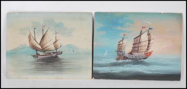Two 19th Century Victorian Gouache / Watercolours of Chinese sailing vessels.Junk type boats in full