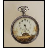 An early 20th Century Hebdomas 8 Jours open faced pocket watch with roman numeral chapter ring,