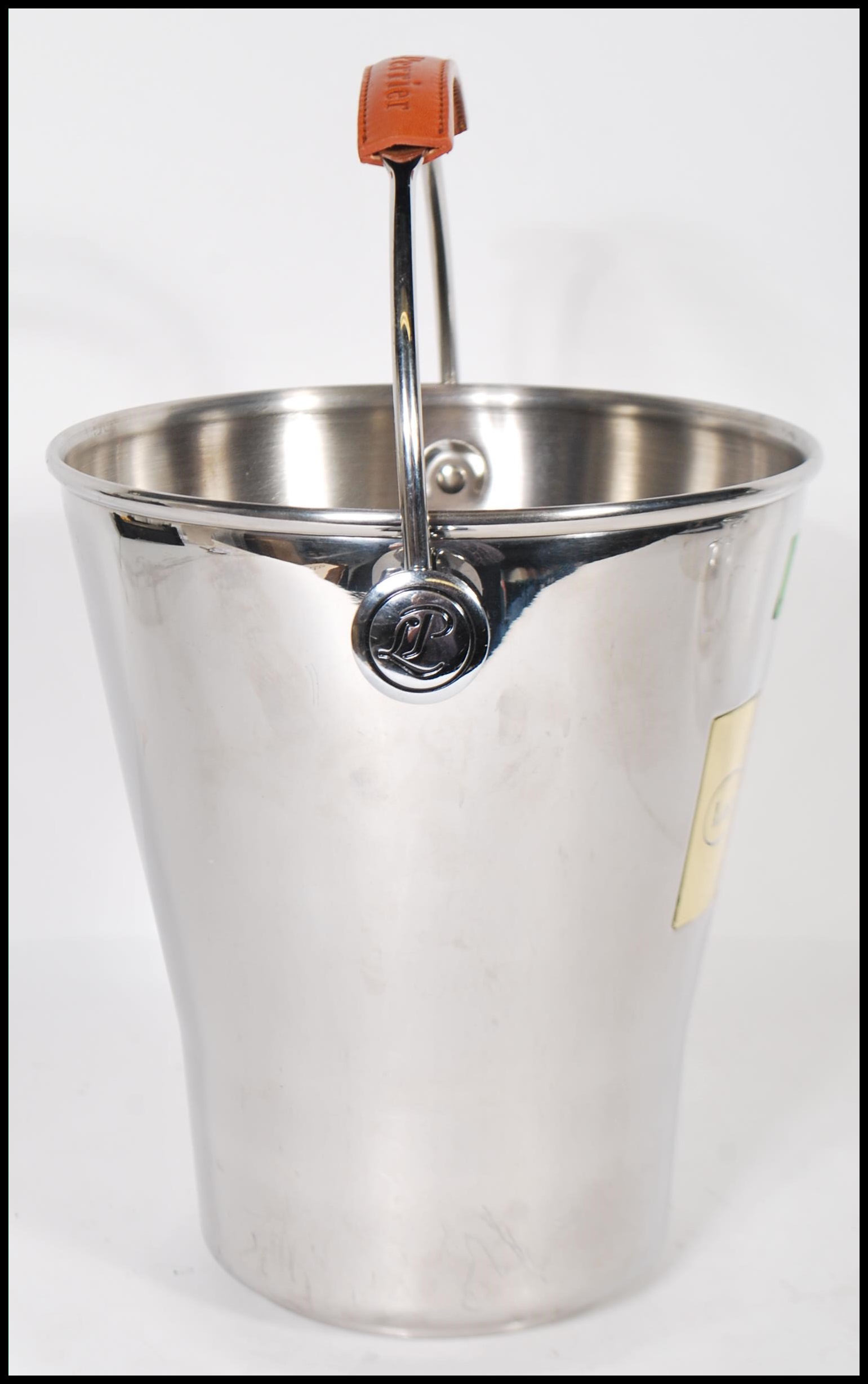 A vintage Laurent Perrier brushed steel champagne ice bucket having a leather swing handle and - Image 3 of 4