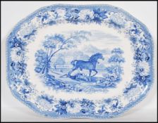 A 19th Century Spode blue and white meat platter from the Aesop's Fables series transfer printed