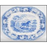 A 19th Century Spode blue and white meat platter from the Aesop's Fables series transfer printed