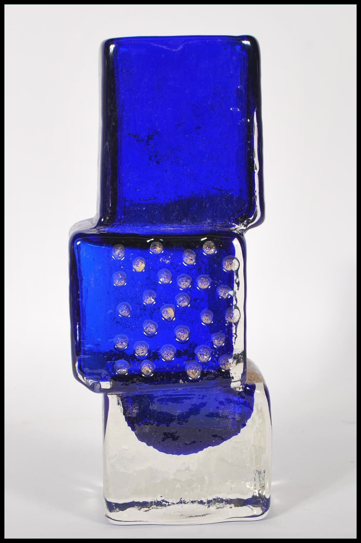 A vintage retro blue glass drunken bricklayers vase in the manner of Geoffrey Baxter for Whitefriars - Image 2 of 7