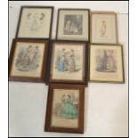 A selection of 19th Century Victorian fashion / dress related etchings, most being hand coloured