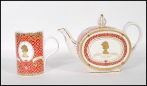 A James Sadler bone china Queen Elizabeth II commemorative Golden Jubilee teapot retaining its