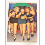 A limited edition Beryl Cook signed print entitled ' Clubbing In The Rain ' The print bearing a
