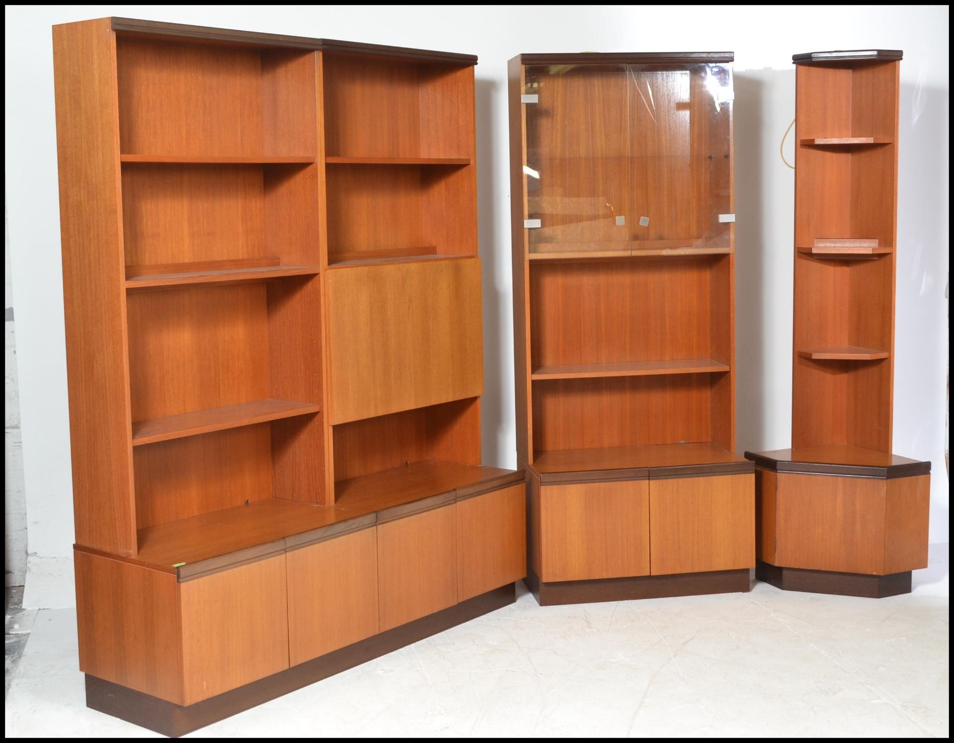 A good retro 20th Century G-Plan modular four section teak wood retro sideboard cabinet bookcase