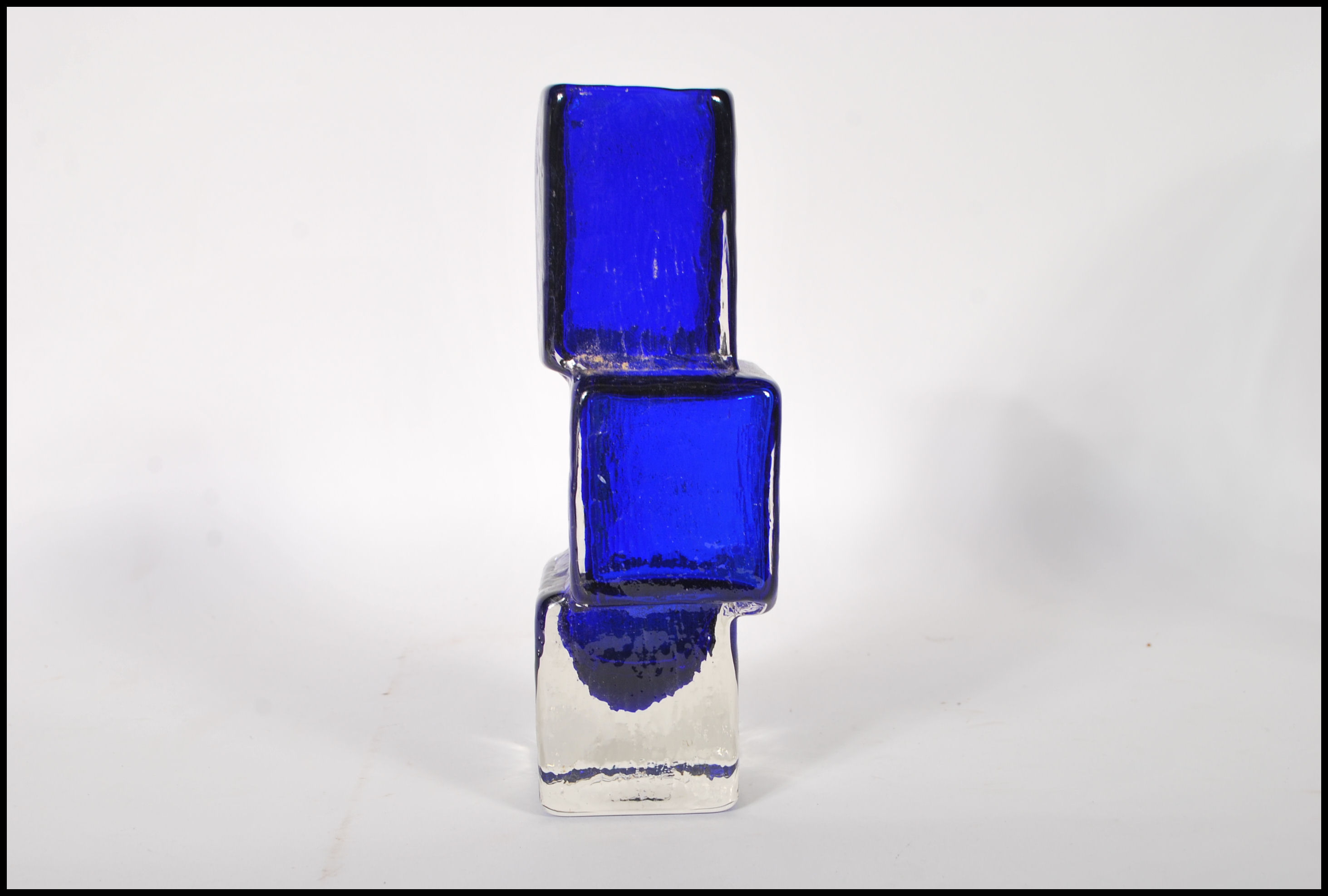 A vintage retro blue glass drunken bricklayers vase in the manner of Geoffrey Baxter for Whitefriars - Image 3 of 7