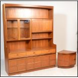 A retro 20th Century teak wood highboard / sideboard display cabinet bookcase by Nathan