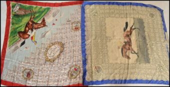 Two vintage silk Grand National souvenir neck scarves to include a 1950 Galcador scarf and a Royal
