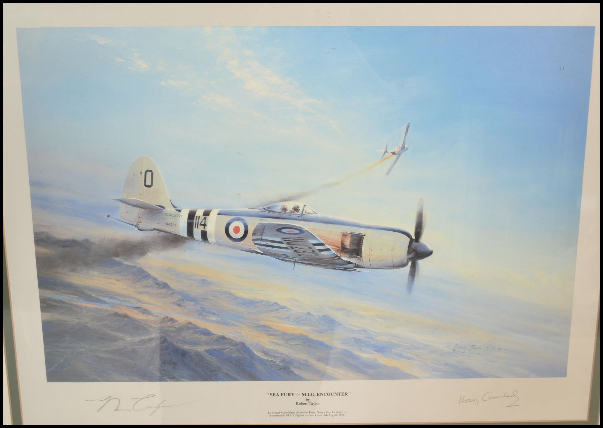 After Robert Taylor - A 20th Century naval print entitled ' Sea Fury - M.I.G. Encounter' captioned - Bild 2 aus 2