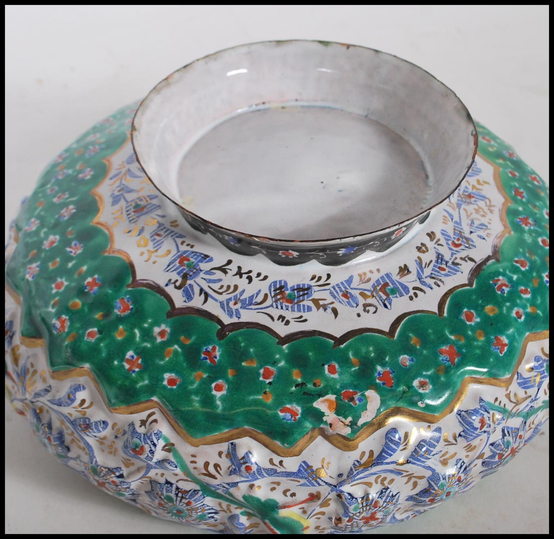 A early 20th Century Chinese copper enameled pot and cover of squat globular form having hand - Image 5 of 5