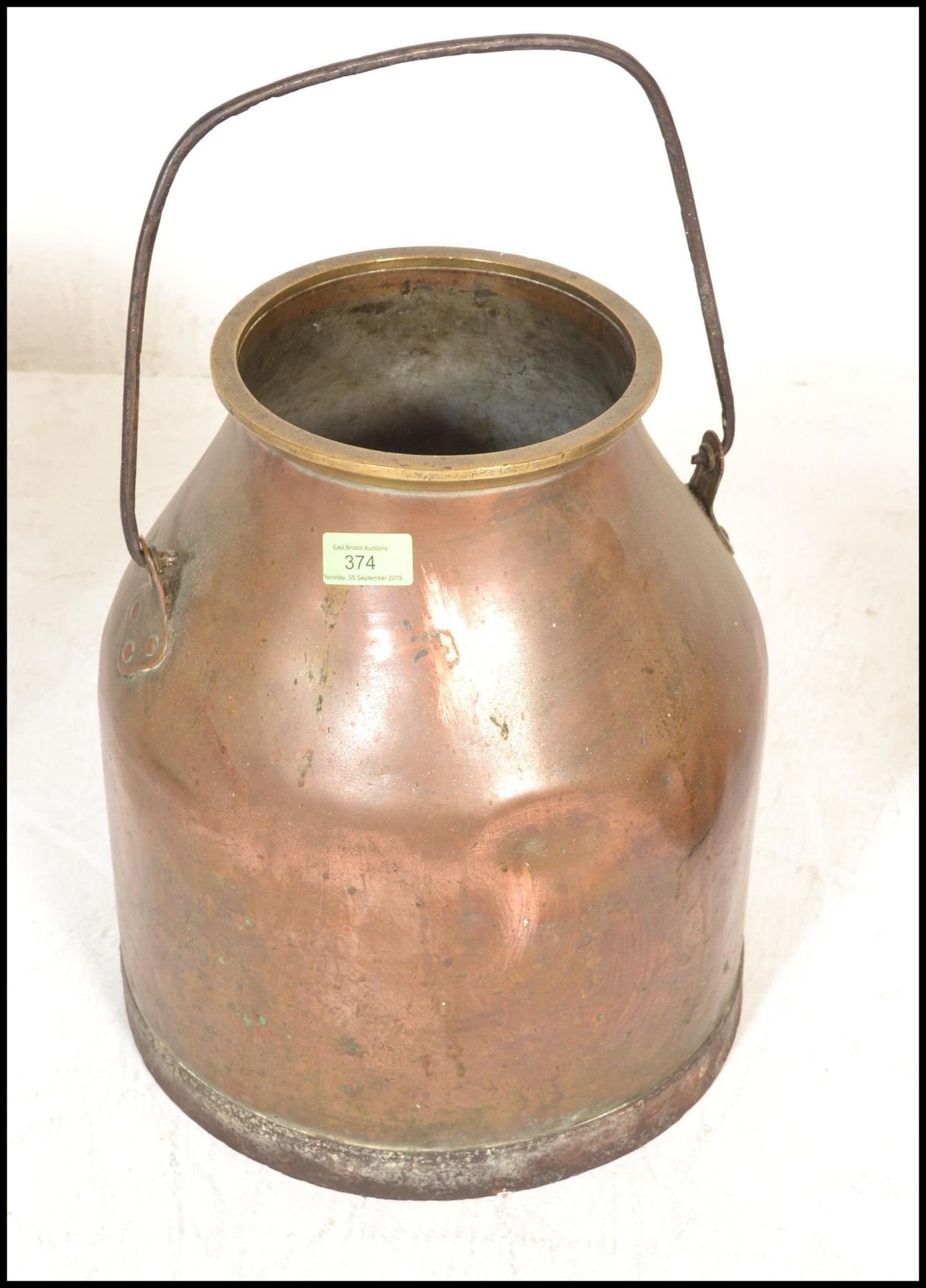 A 19th Century copper milk churn together with two Persian style hand worked coffee pots and a - Image 3 of 8