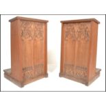 A pair of 19th Century Victorian gothic ecclesiastical oak church prayer desk, two panels to the