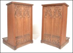 A pair of 19th Century Victorian gothic ecclesiastical oak church prayer desk, two panels to the