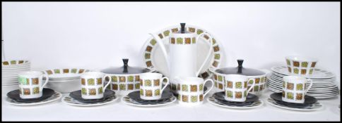 A retro 20th Century ceramic Myott coffee and dessert service in the Aztec pattern comprising of