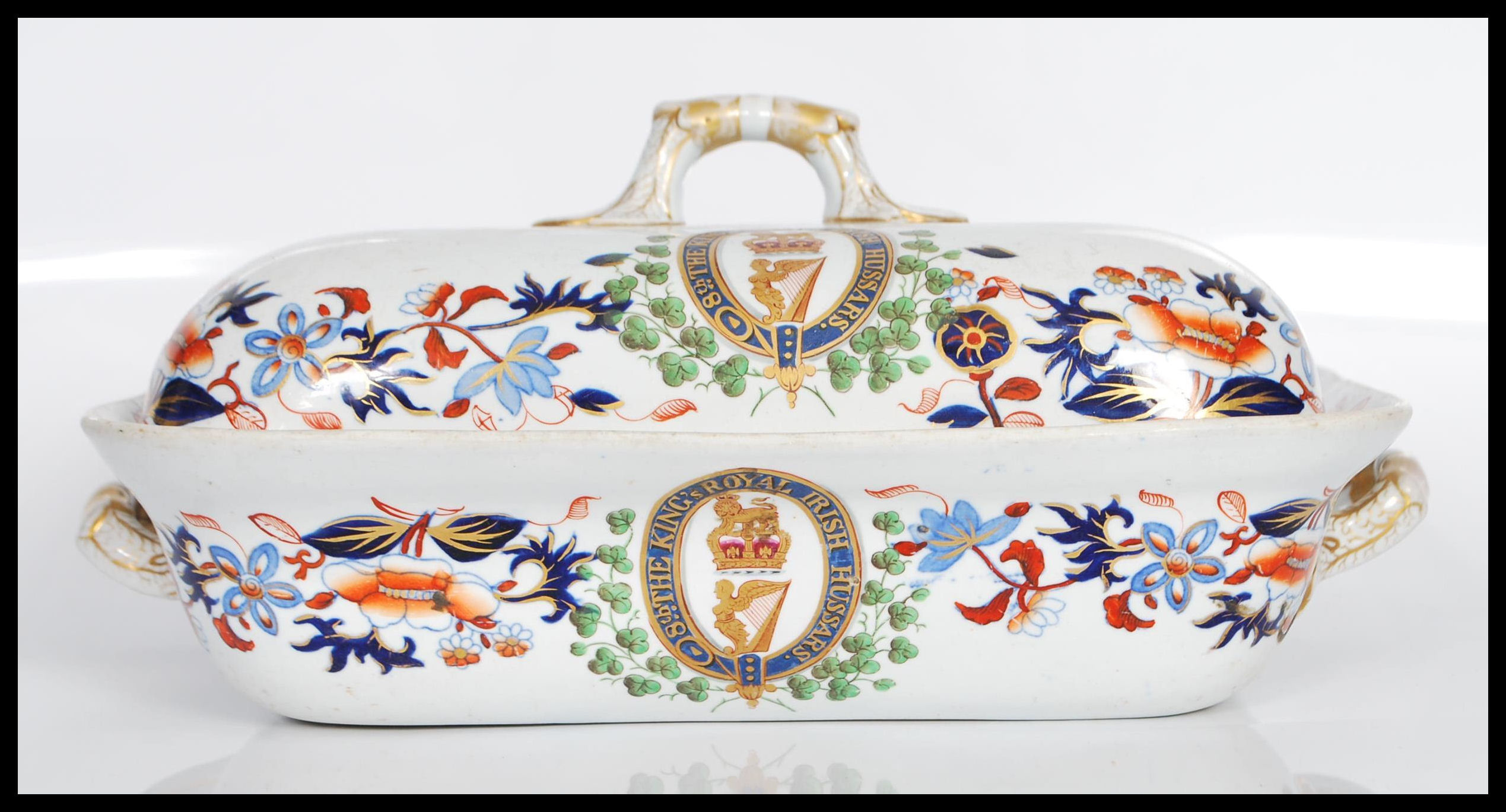 A 19th Century Victorian Spode tureen having hand painted Imari decoration to the sides bearing