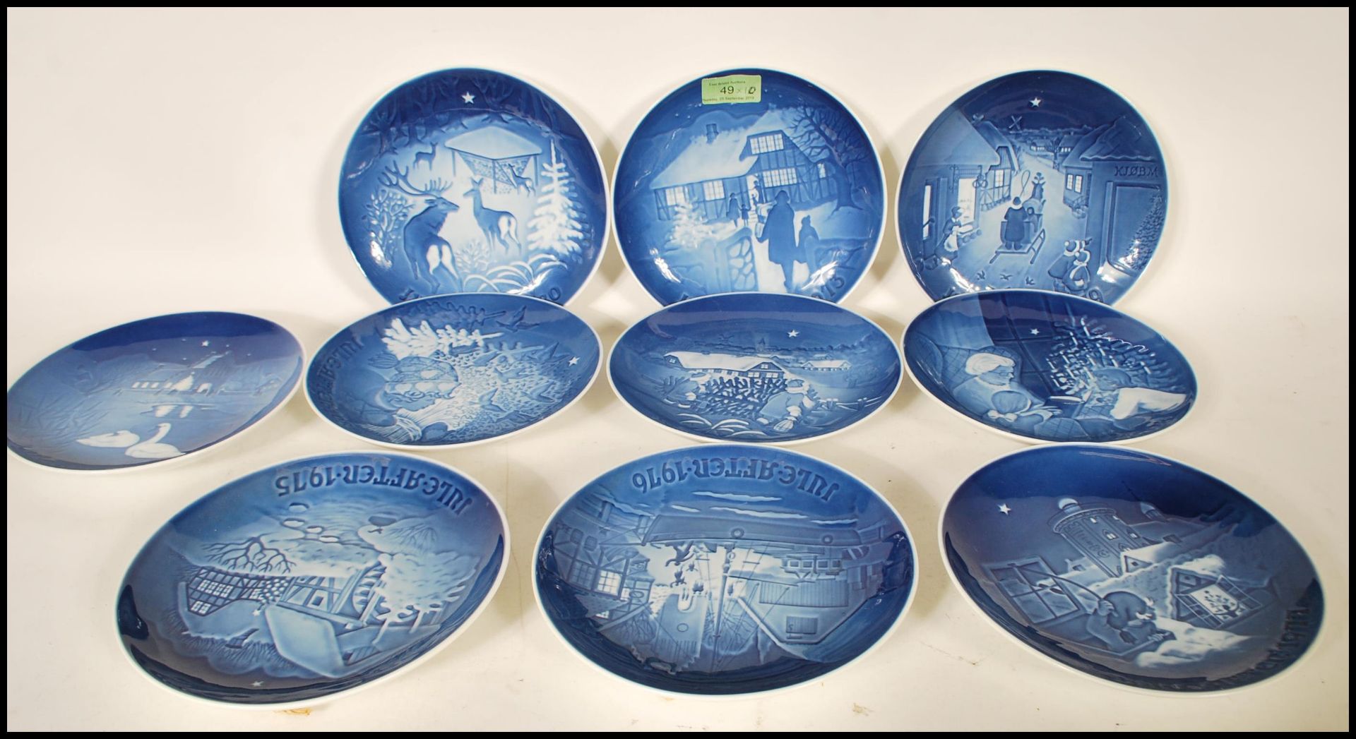 A group of ten B&G Limited edition blue and white annual Christmas plates dating from 1973 -