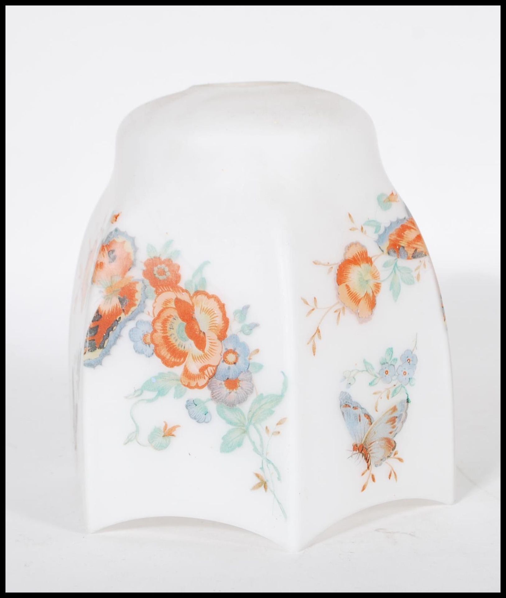 An Antique white porcelain pendant light shade with hand painted floral and butterfly - Image 2 of 6