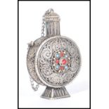 A late 19th / early 20th Century Chinese silver opium snuff / scent perfume bottle of moon flask