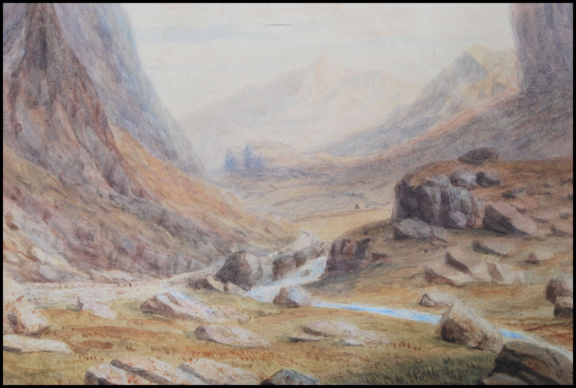 A late 19th Century Victorian watercolour landscape painting on paper depicting the Llanberis pass - Bild 3 aus 5