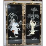 A pair of Japanese Shibayama lacquered panels. Each panel being hand decorated with trees and