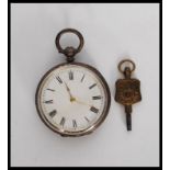 A 20th Century silver fob pocket watch having a white enamelled face with roman numeral chapter ring