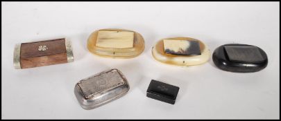 A small group of 20th Century snuff boxes to include three horn examples (two light and one dark