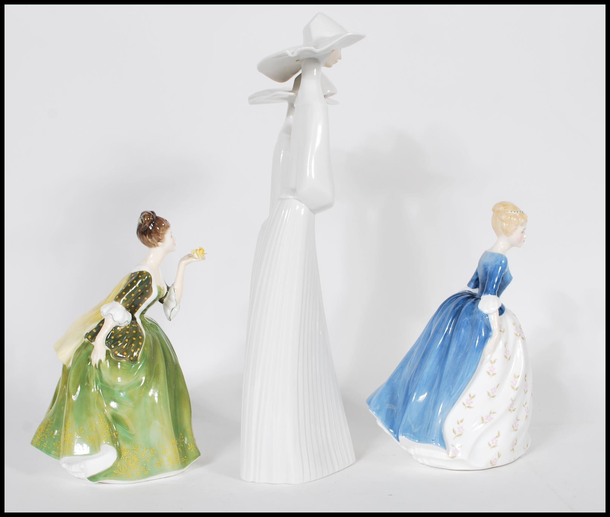 Two Royal Doulton figurines to ladies including Fleur HN2368 and Alison HN 2336 and a Lladro - Image 2 of 7