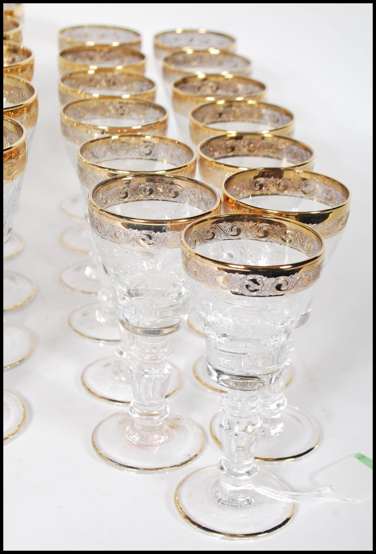 A large collection of glassware having scrolled decoration to the bowls raised on knopped columns on - Bild 7 aus 7