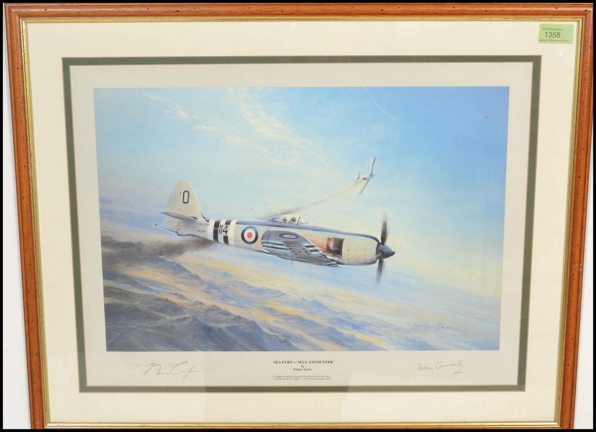 After Robert Taylor - A 20th Century naval print entitled ' Sea Fury - M.I.G. Encounter' captioned