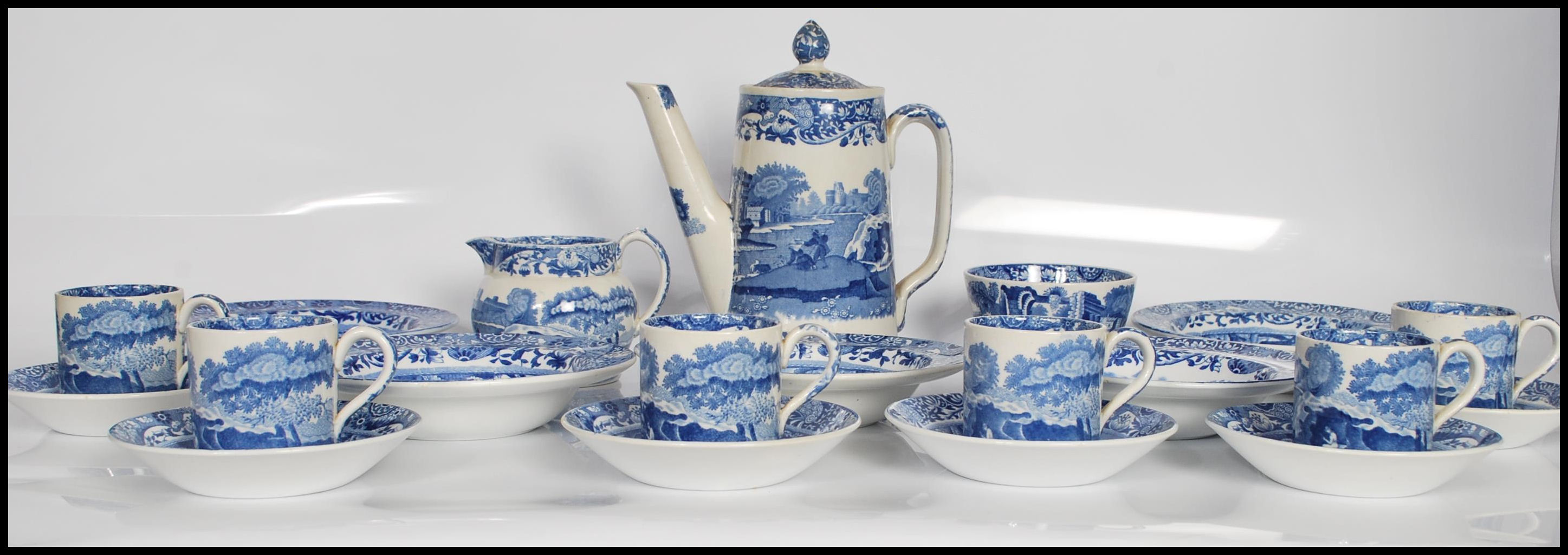 A mid 20th Century Copeland and Spode coffee services in the transfer printed Italian pattern