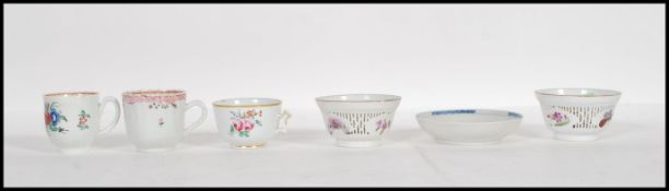 A selection of 19th Century ceramics to include a selection of teacups having hand painted pink