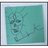 Damien Hirst - English Artist - incredibly rare hand drawn ' Skull ' sketch. Drawn in black marker
