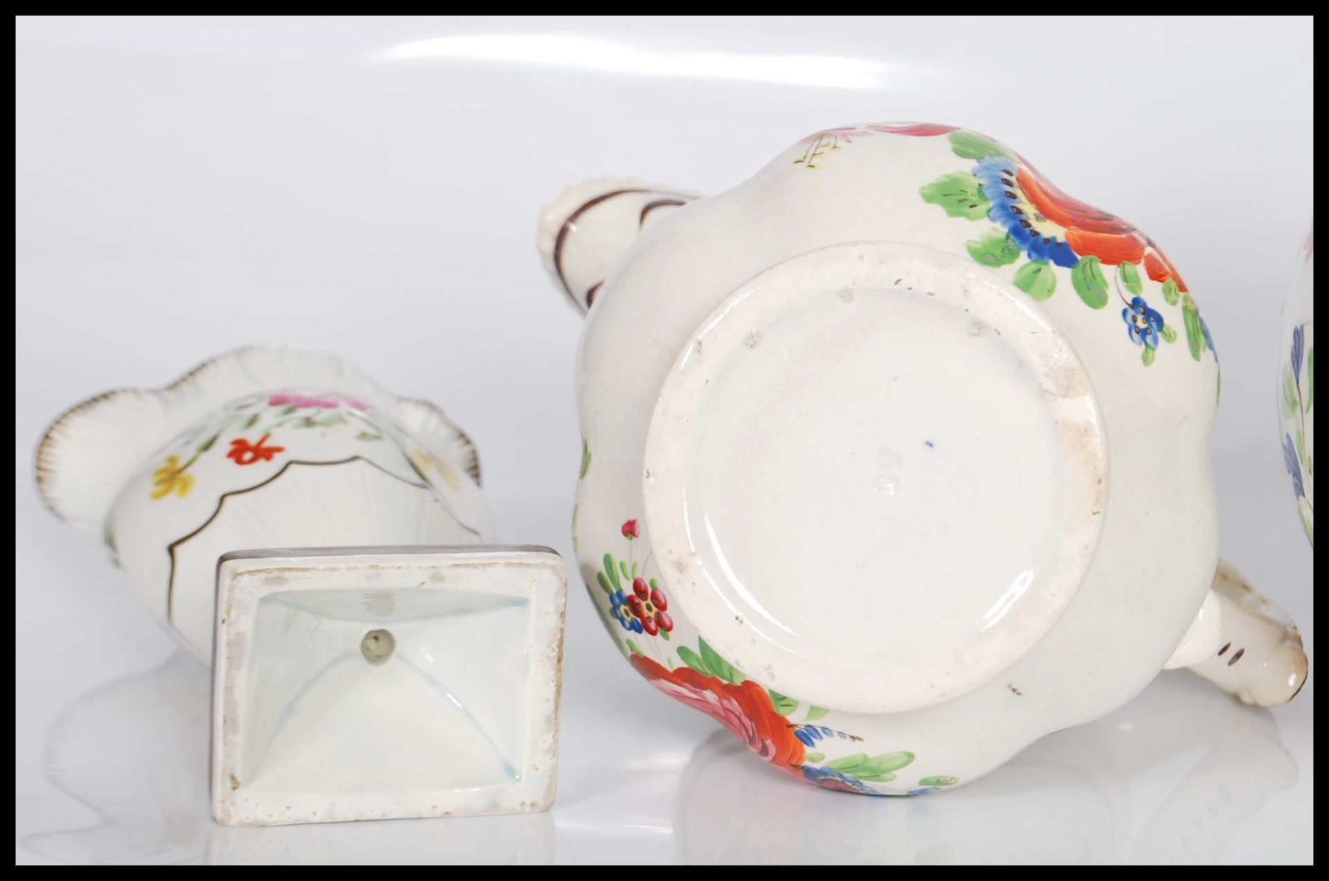 A group of three 19th Century Staffordshire jugs all having hand painted floral sprays to include - Bild 6 aus 7