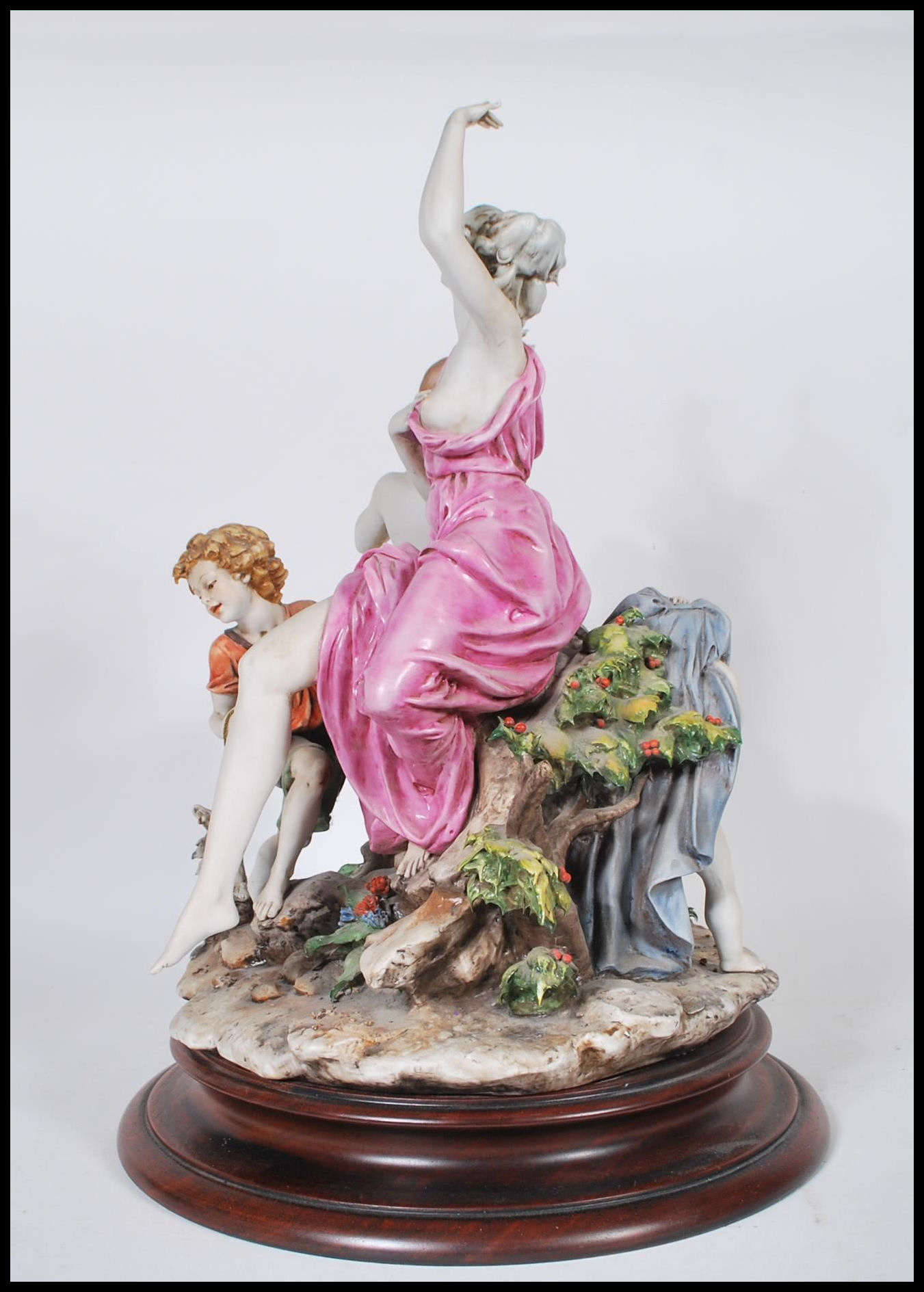 A large Capodimonte ceramic figure group depicting three figures depicting two women in draped - Image 4 of 5