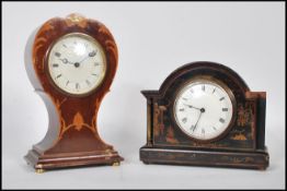 A early 20th Century Edwardian mahogany cased balloon clock having inlaid decorative border with